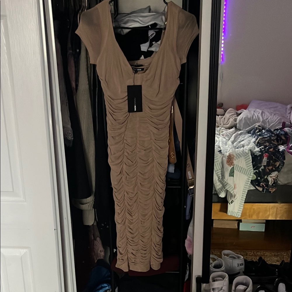 Tan Ruched Dress